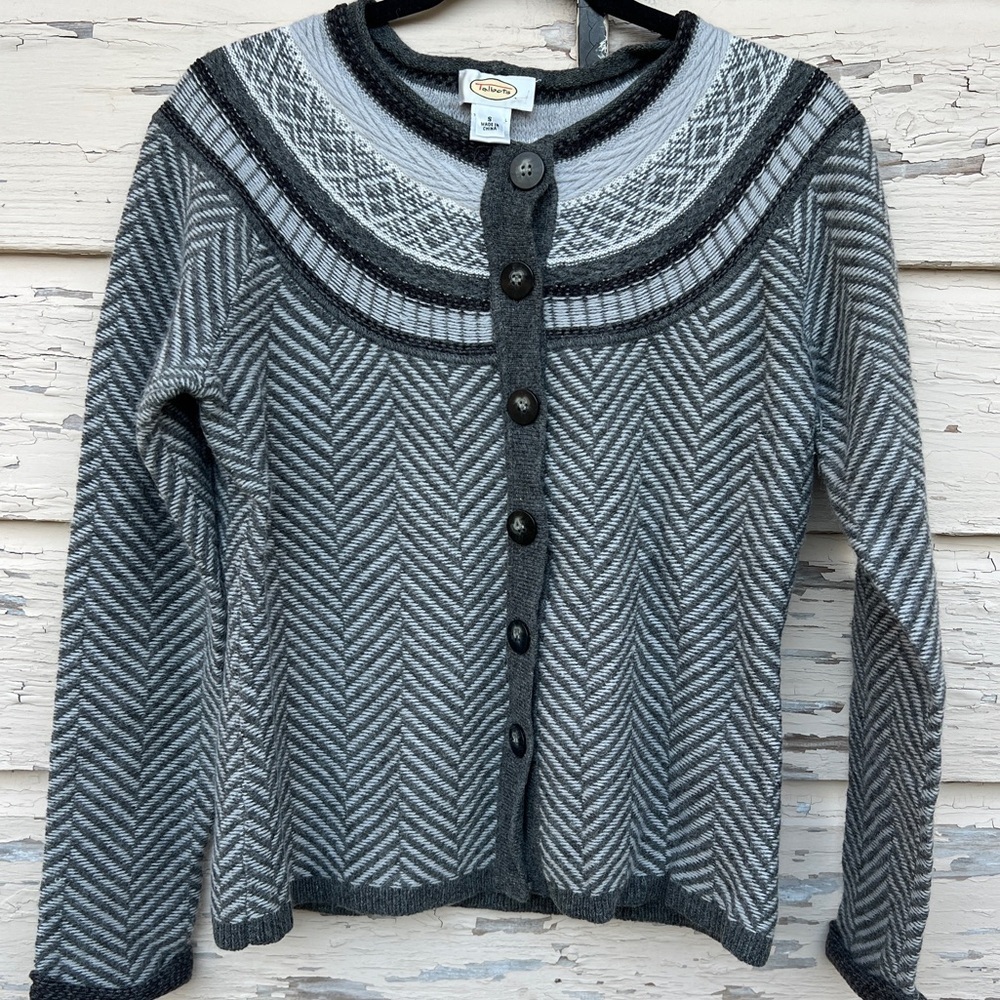 Talbots Gray and Black Patterned Cardigan